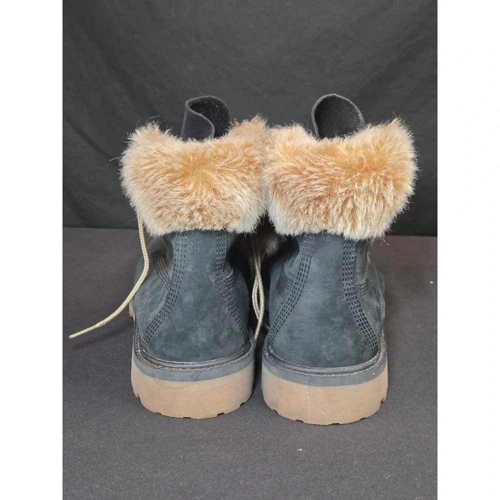 Timberland 6 Inch Black Nubuck Faux Fur Trim Insulated Winter Boots‎ Mens 6